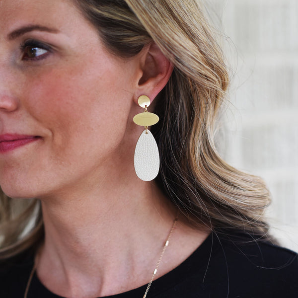 Geometric Leather and Gold Earrings